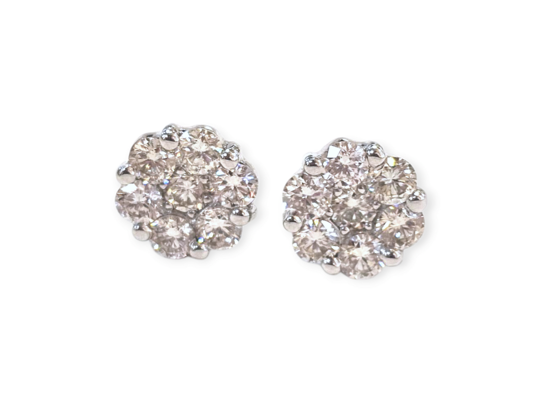ラウンドクラスター ダイヤモンドピアス｜K18ホワイトゴールド／0.5ct×2（計1ct）